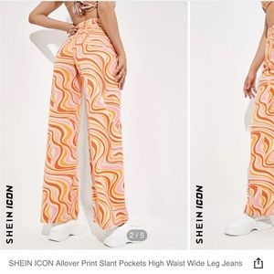 SHEIN ICON Allover Print Slant Pockets High Waist Wide Leg Jeans